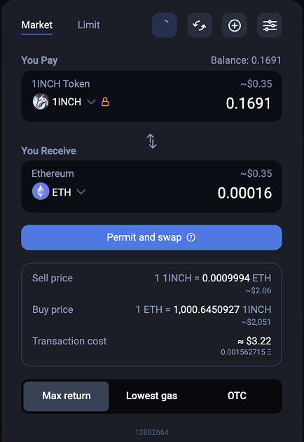 1inchのpermit and swap