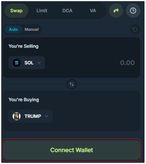 Jupiterウォレット接続画面
