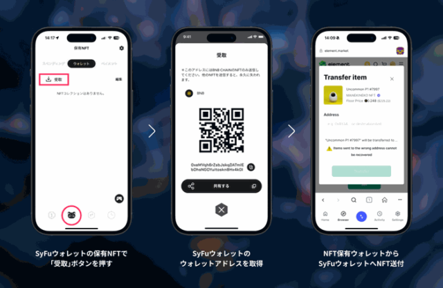 SyFuウォレットへのNFT送付画面（出典：SyFu）